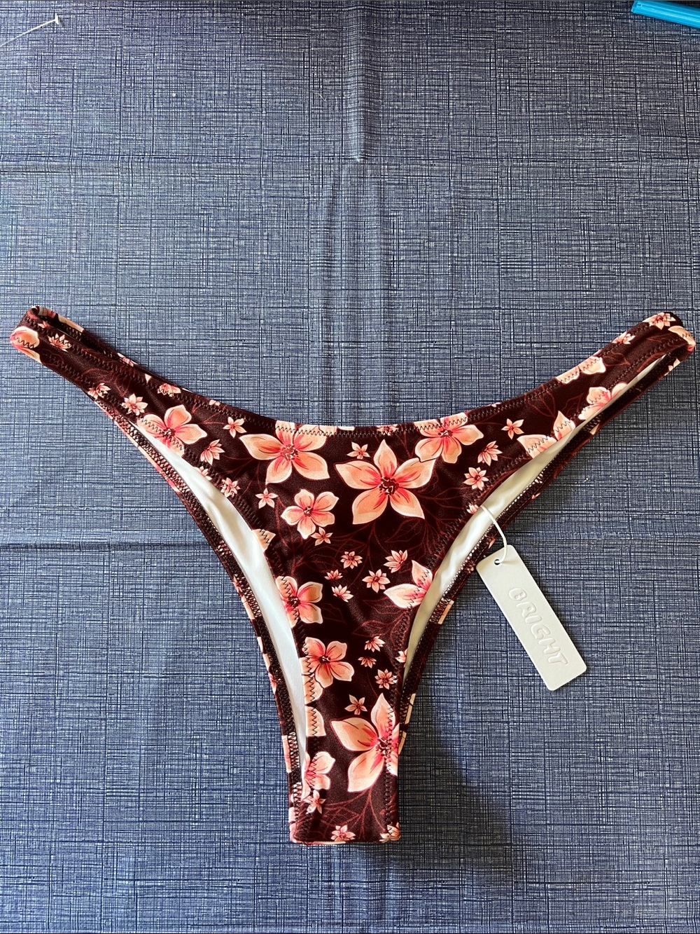 Bright Swimwear Sofie Floral Bikini Bottom in Dark Brown with Pink Flowers